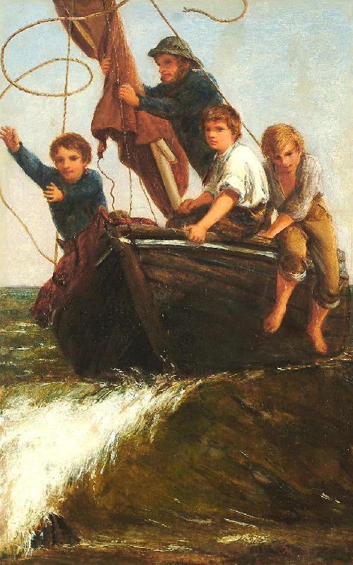James Charles Bringing the boat ashore Norge oil painting art